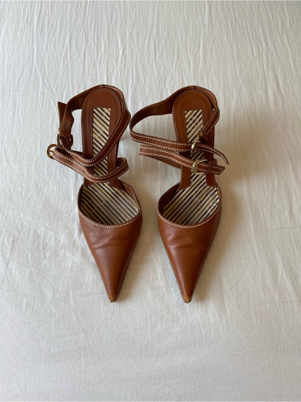 Vintage Sergio Rossi Slingback Heels in Brown Leather